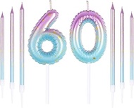 Pink Blue 60th Birthday Candle, Pink Number 24 Candles for Cakes, Colourful Thin Party Candles, Happ