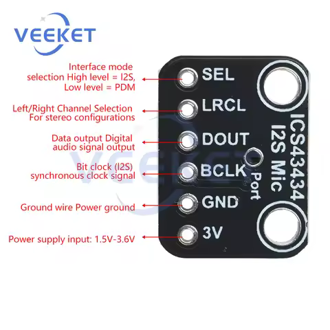 DC 1.5V-3.6V ICS-43434 I2S MEMS Microphone Module Breakout Low Cost Low Pass Filter Module for Audio