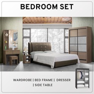 Bedroom Full Set | Wardrobe + Bedframe + Dressing Table + Side Table | 4 In 1 Bedroom Set