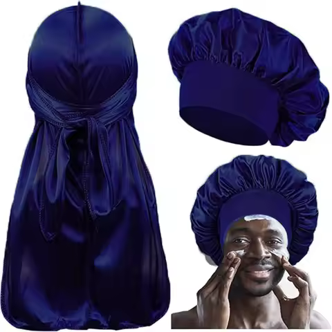 2 In 1 Satin Bonnet & Long Tail Durag Set Soft Silk Hair Wrap For Men Braids Dreadlocks Night Hair P