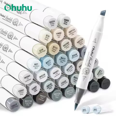 Ohuhu Honolulu 36 Gray Colors Marker Pen Set Alcohol Art Markers Refillable Dual Tips Sketching Draw