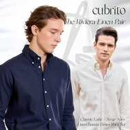 [Set] Cubrito 100% Linen Shirts เซ็ตเสื้อเชิ้ตลินินผู้ชาย แขนยาว สีขาว Cosmic latte และ สีกรม Serge 