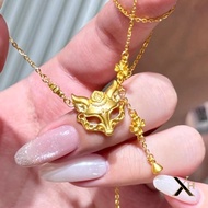 Pure Silver 999.9 Golden Spirit Fox Mask Pendant Clavicle Necklace Women's New Style y-Shaped Tassel