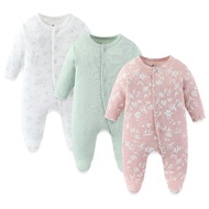 Kiddiezoom 3-piece set of breathable printed button up long sleeved baby clothing for newborns in su