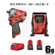 Milwaukee M12FIWF12-302 Stubby Impact Wrench + M12 BI-0 Compact Inflator Combo