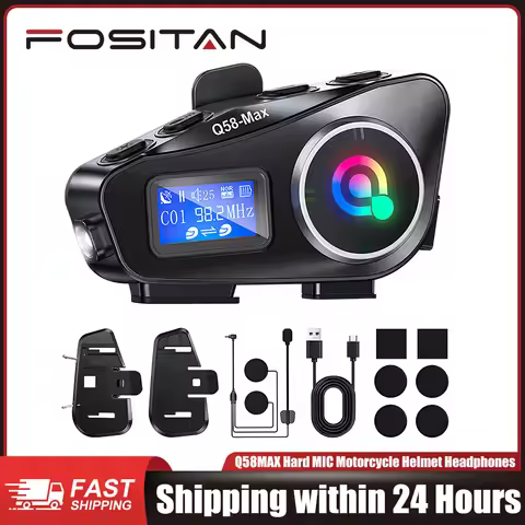 Motorcycle Intercom Helmet Bluetooth 5.3 Q58 Max Headset LCD Display 500M Interphone IP65 Waterproof