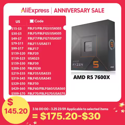 AMD Ryzen 5 7600X R5 7600X 4.7 GHz 6-Core 12-Thread CPU 5NM L3=32M 100-000000593 Socket AM5 New Seal