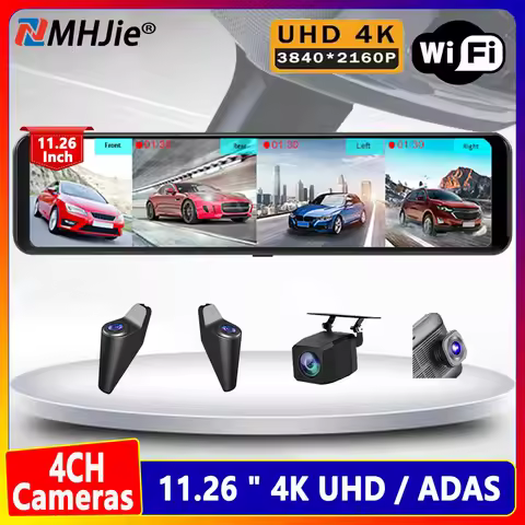 11.26 Inch 4CH Mirror Dash Cam 4K Front Rear View Mirror 4 Cameras Video Camera with ADAS BSD WIFI 2
