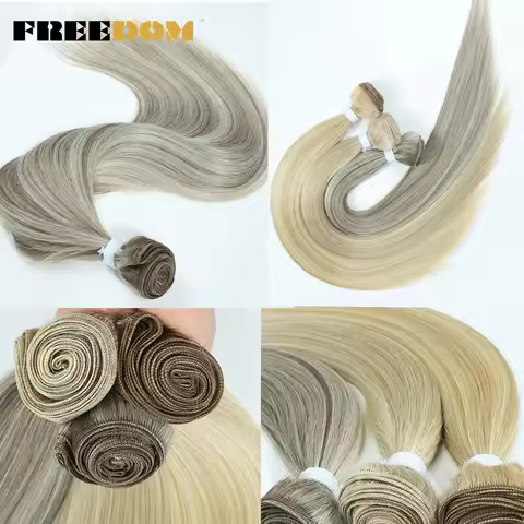 FREEDOM Straight Synthetic Hair Extensions Ombre Blonde Red Brown Hair Bundles 28 Inch/71 cm Long Ha
