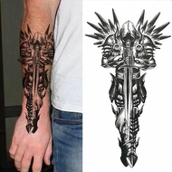 Men's Waterproof Temporary Tattoo Sticker Arm Wrist Hipster Style with Black Sword Soldier and Armor