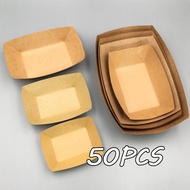 50PCS Kraft Paper Plate Siomai Plate Hotdog Tray Plain Square Cake Plate Disposable Plate