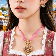 Beer Festival Necklace Edelweiss Love Heart Diamond Set Light Luxury High-End German Holiday Party A