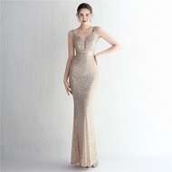 Evening dress womens new banquet Sequin fishtail prom party dress long gown formal birthday dress we
