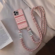 เคสสายคล้องมือโทรศัพท์ Bowknot พิมพ์รูหลุมขนาดใหญ่ สายคล้องคอระดับไฮเอนด์ สีชมพูแบบสีพื้น ใช้ได้กับ 