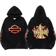 American Street West Coast Saint West Coast Chopper Harley Flame Cross Hooded Sweatshirt Men Women