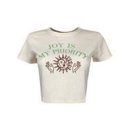 Hybrid T-shirt Women ไฮบริดเสื้อยืดผู้หญิงแขนสั้น ทรงครอป สีครีม(Cream)WTS-1038-CR เสื้อสตรีท เสื้อค