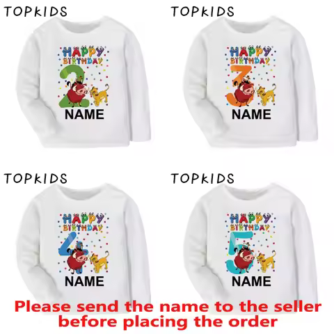 The Lion King Cute Simba Print Birthday Boys T-shirt 1 2 3 4 5 6 7 8 9 Years Long Sleeve Kids T shir