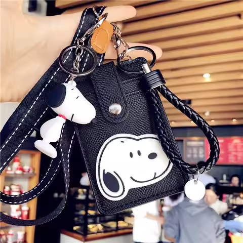 Japanese Snoopy cartoon access key card holder cute ins student ID bag anti magnetic bank card hangi