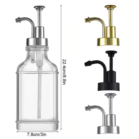 500ml Coffee Syrup Dispenser Glass Refillable Oil Dispenser with Steel Pump Maple Syrup Dispenser Bo