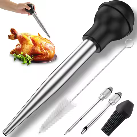 Seasoning Sauce Injection Pump BBQ Meat Syringe Turkey Chicken Squirt for Home Kitchen Cooking Marin