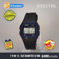 waterproof watch☄❉Casio Standard Men F-91W-1D F-91W-1S F-91W-1 Digital Legend Watch Black Resin Band
