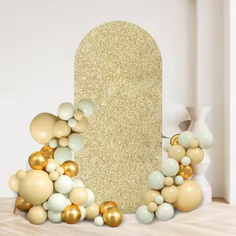 Mehofond Background Silvery Glitter Arch 2-Sided Fit Round Top Birthday Wedding Bridal Shower Events