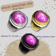 Ring stone american star pink ruby star top 6 star RAYS Men's ring/ Ruby star ring/