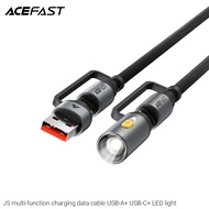 Acefast J5 Multi-Function Charging Data Cable USB-A+ USB-C+ LED Light - Black