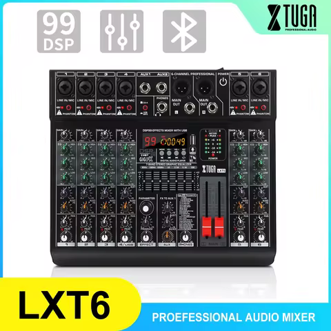 XTUGA Professional Audio Mixer 6/8 Channel 48V 2 AUX Mix Console 99 Digital Effect USB Record Blueto