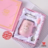 Pink Gift Box Set Cat Kitty Mug Spoon Lovely Girl Present | Hadiah Untuk Perempuan Cawan Sudu Warna 