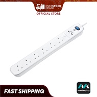 Masterplug In-Line Surge Extension SRGLSU63PW-MPA with 6 Sockets, 2 3.1 USB Ports & 3 Meter Length f