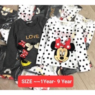Baju tshirt jalan baby girl budak anak kanak kanak perempuan lengan panjang putih kelabu white grey 