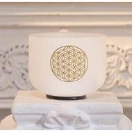 Hey-eun 8inch C note 528hz Golden Life Flower Quartz Crystal Singing Bowl with Free Rubber Mallet
