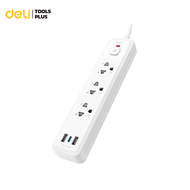 Deli ปลั๊ก3ตา ปลั๊กสายไฟ ปลั๊กไฟUSB  ปลั๊กพวง รางปลั๊กไฟ ยาว 3 5เมตร กำลังไฟ 2300W รับประกันนาน 3ปี 