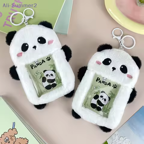 {Summer2} 【Summer2】Kawaii Cartoon Panda Photocard Holder Plush Cute Student Card Holder Kpop Idol Ph