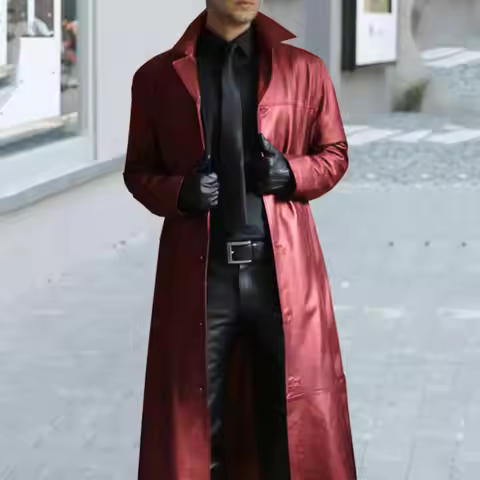 MEN'S GERMAN CLASSIC WW2 MILITARY UNIFORM OFFICER BLACK REAL LEATHER TRENCH COAT