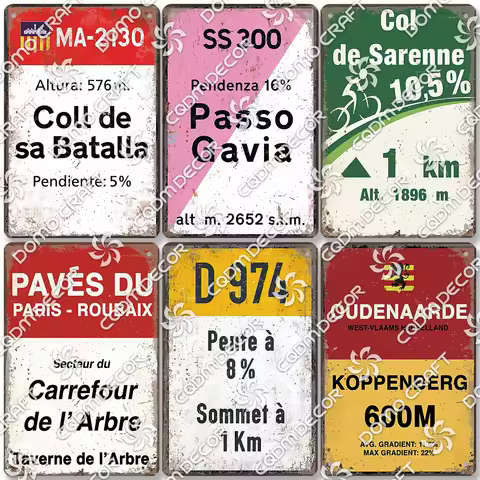 Retro Cycling Race Landmark Plaque Tin Sign, France Austria Italy Alpe Poster Metal Plates, Bar Club