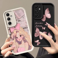 Phone Back Case For Samsung Galaxy A34 A 34 5G Fashion Cartoon Girl Pink Butterfly Black Cute Cat Re
