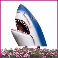 Shark Yard Sign Double-Sided Land Shark Garden Figurines Decor Shark Head Sea Animal Yard Art Sculpt