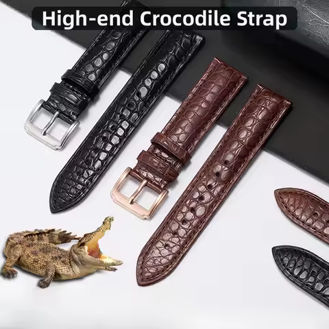 Crocodile Skin Watch Strap Genuine Leather Men Women Needle Butterfly Buckle for Mido Longines Famou