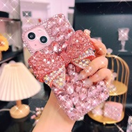 Bow Diamond Case For Motorola MOTO G05 G84 G75 G15 G56 G86 E15 Pink Rhinestone Case Cover for Motoro