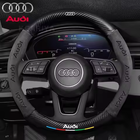 Car badge AntiSlip Carbon Fiber Leather Steering Wheel Cover For Audi A3 A4 A5 A6 A7 A8 Q1 Q2 Q3 Q5 