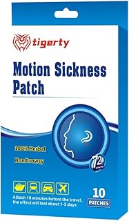 tigerty Motion Sickness Patch,10 Count, Fast Acting & Long Last 72H,Non Drowsy Sea Sickness Patches