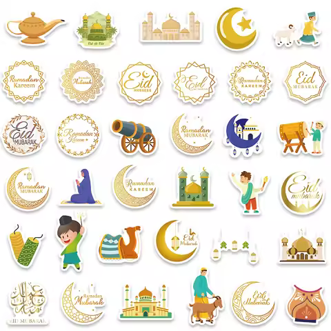 70PCS Eid Mubarak Stickers Stickers Islamic Party Aesthetic Waterproof Decorative Bottle Bag Gift Bo