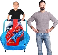 Marvel Spider-Man Trampoline for Kids, Indoor Mini Toddler Trampoline with Foam Handle Bar, Round Jumping Mat, Blue