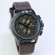 Jam tangan Swiss army tali kulit chrono aktif pria