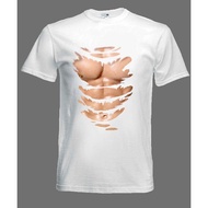 Fake 6 Pack Abs T Shirt Humorous Muscle Print 100% Cotton Unisex Lelaki Wanita S-5XL