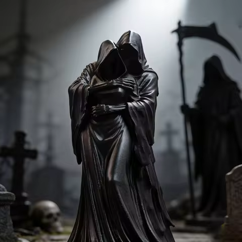 Grim Reaper Embrace Statue Decor, Collectible Figurines, Home Shelf And Desk Ornaments, Gothic Skull
