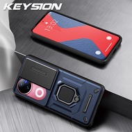KEYSION V50เคสสำหรับ VIVO โทรศัพท์เกราะกันกระแทก5G ฝาหลังขาตั้งโทรศัพท์สไลด์ป้องกันเลนส์กล้องสำหรับ 