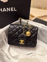 ✨CHANEL Classic Flap Mini Square Quilted Bag Black Gold Shoulder bag, crossbody bag